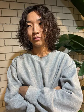 ロング パーマ メンズ特化美容師/栄 /本間さつきのヘアスタイル