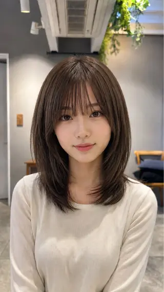 ミディアム ミディアムレイヤー/ 艶カラー🎀 emiのヘアスタイル