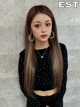 カラー ヘアアレンジ ロング エクステ MORI エクステMARIKAのヘアスタイル