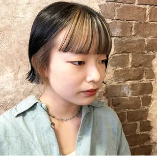 ショート カラー ブリーチ、パーマ 西部笑のヘアスタイル