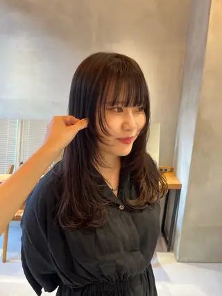 ミディアム カラー 縮毛矯正ボブ&顔まわ レイヤー♡TOMOEのヘアスタイル