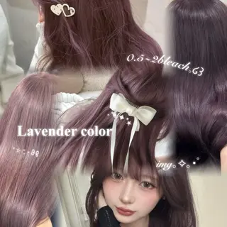 セミロング カラー ヘアアレンジ 🤍淡色ピンク&ラベ ンダーYUKI🤍のヘアスタイル
