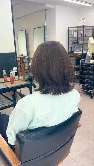 ミディアム カラー パーマ ヘアアレンジ メンズ キッズ レイヤーカット/ 巻ける縮毛矯正のヘアスタイル