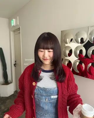 セミロング カラー 透明感カラー/顔周り レイヤー/髪質改善のヘアスタイル