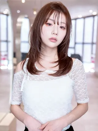 ミディアム レイヤー似合わせ 透明感カラーりきやのヘアスタイル