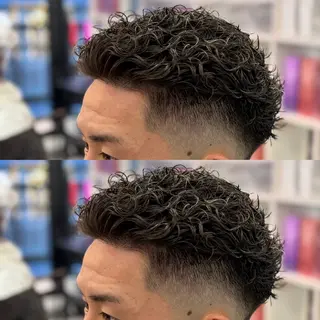 ミディアム カラー パーマ メンズ キッズ 🌟短髪指名No.1 泰成/フェード🌟のヘアスタイル