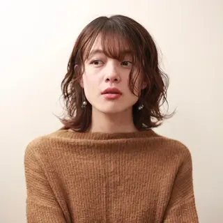 ミディアム カラー パーマ 髪質改善/レイヤー/ お顔まわり/Ami.のヘアスタイル