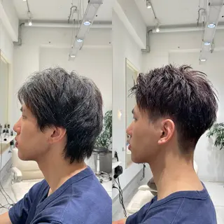 ショート カラー メンズ ブリ—チ🌈カラ— 🌀パ—マ🌿ちえのヘアスタイル