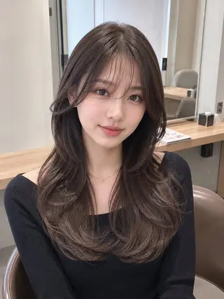 ミディアム カラー 韓国レイヤー 池田一之のヘアスタイル