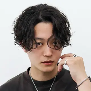 ショート カラー パーマ メンズ 🔥メンズ極🔥韓国 シャドウ/波巻き柿崎のヘアスタイル