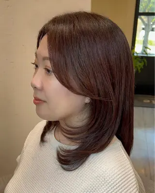 セミロング カラー むらたナチュラルパー マ🌀透明感カラーのヘアスタイル