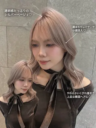 セミロング カラー 韓国風カラーカット 🤍店長 鳥越のヘアスタイル
