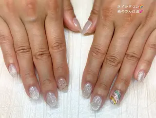 ネイル ショートネイル 森のさんぽ道のネイルデザイン