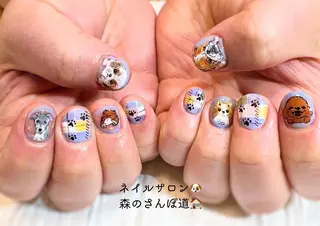 ネイル ショートネイル 森のさんぽ道のネイルデザイン