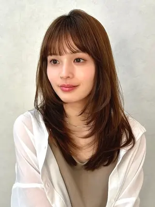 セミロング カラー パーマ kazuki【顔周り ×レイヤーカット】のヘアスタイル
