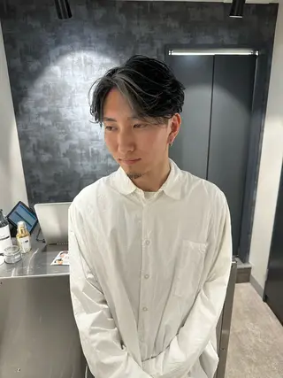 カラー メンズ 💈ニュアンスパーマ センターパート💈のヘアスタイル