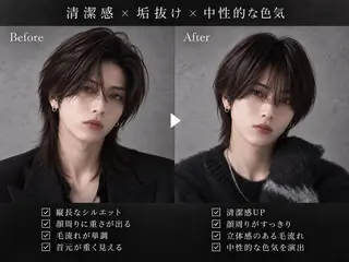 ミディアム パーマ メンズ 【フェザーパーマ】 【縮毛矯正】鶴田文のヘアスタイル