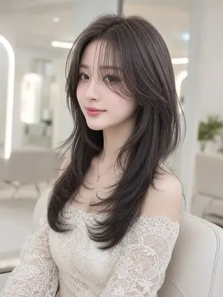 ロング カラー 韓国レイヤーカット× 髪質改善ラビマーニのヘアスタイル