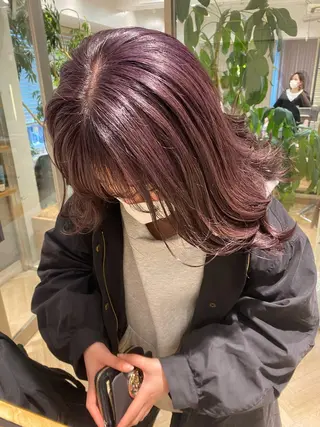 セミロング カラー 🐩透明感ミルクティ ーピンクニイナ🐩のヘアスタイル