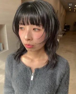 セミロング レイヤー・ハッシュ ・ウルフカット/川崎のヘアスタイル