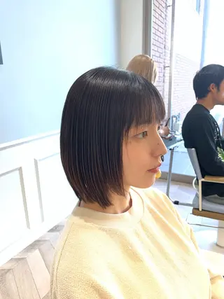 ミディアム 縮毛矯正/白髪ぼかし ショートボブ/鈴木のヘアスタイル