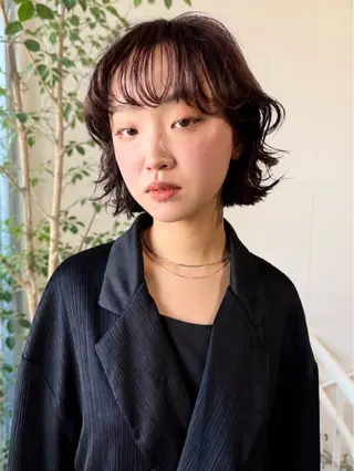 ショート カラー パーマ 角岡 真帆/ボブ/髪質改善のヘアスタイル