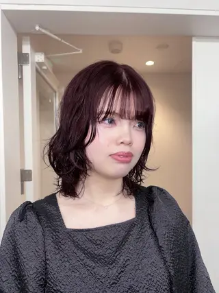 ミディアム カラー パーマ パーマ/レイヤー かどたはるなのヘアスタイル