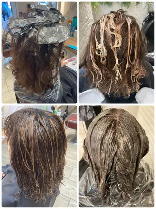 セミロング カラー あやか 白髪ぼかしハイライトのヘアスタイル