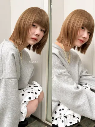 ミディアム おしゃれボブ/暖色 カラー🧶いろはのヘアスタイル