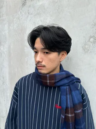 ミディアム パーマ メンズ 💈原宿指名No.1 センターパート💈のヘアスタイル