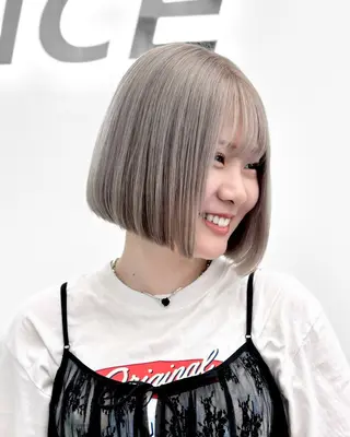 ショート カラー ヘアアレンジ 縮毛矯正🤍 盛れるボブ/ひかりのヘアスタイル