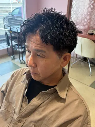 パーマ メンズ ボブ&寒色🎐ᩚ 短髪 COCOROのヘアスタイル