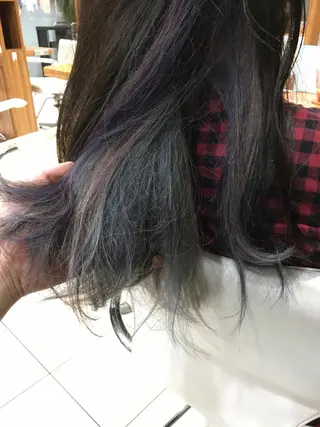セミロング カラー 白髪ぼかしハイライト 柳川拓哉のヘアスタイル