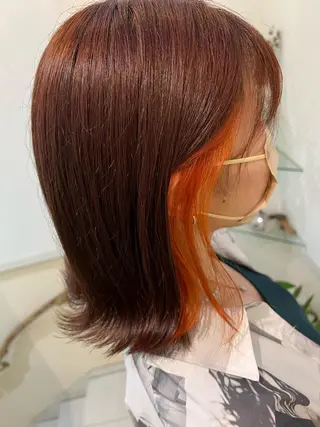 ミディアム カラー ブリーチしない暖色 カラー🥀杉 優菜のヘアスタイル