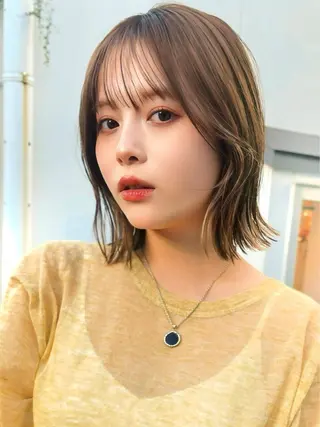 ミディアム 縮毛矯正/小顔前髪 ボブ 秋本凌汰のヘアスタイル