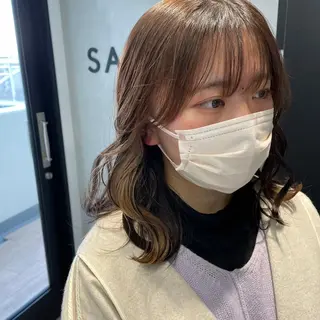 ミディアム カラー パーマ 🫧透明感/ツヤ髪/ ベージュ いちご🍓のヘアスタイル