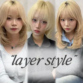 ミディアム レイヤー／ハイトーン 🍎森貝洋亮🍎のヘアスタイル