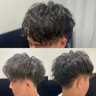 ミディアム パーマ メンズカットフェード パーマ/前山竜貴のヘアスタイル