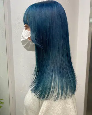 セミロング カラー ヘアアレンジ ブリーチダブルカラー 元町三宮/三ノ宮のヘアスタイル