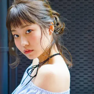 セミロング カラー ヘアアレンジ 髪質改善、エクステ 山口卓哉のヘアスタイル
