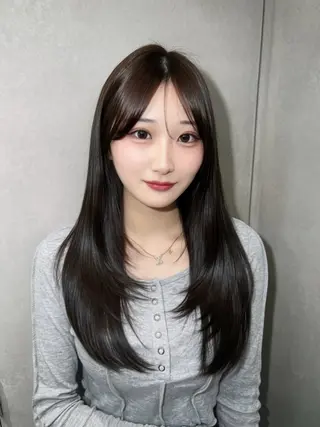 セミロング カラー パーマ 🫧巻ける縮毛矯正 🫧髪質改善リク🫧のヘアスタイル