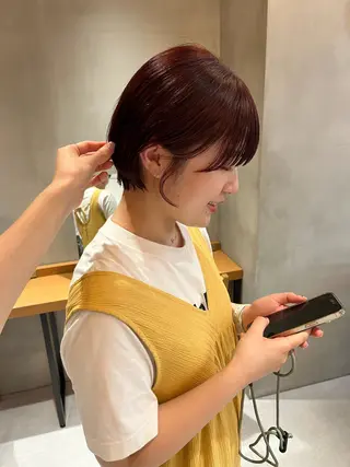 ショート カラー 縮毛矯正ボブ&顔まわ レイヤー♡TOMOEのヘアスタイル