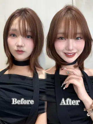 ミディアム カラー 小顔くびれヘア 顔まわり銀座/さやかのヘアスタイル