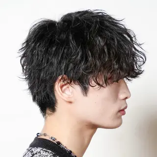 ショート カラー パーマ メンズ 🔥メンズ極🔥韓国 シャドウ/波巻き柿崎のヘアスタイル
