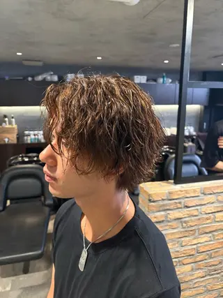 ショート カラー パーマ ヘアアレンジ メンズ キッズ 波巻き/シャドウ/ 特化 福田朝輝のヘアスタイル