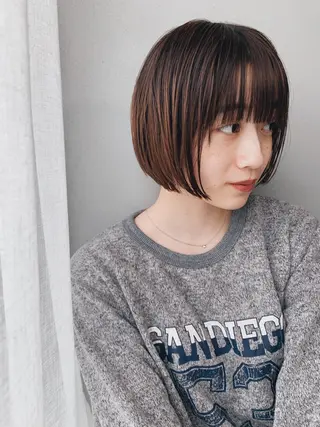 ミディアム カラー ヘアアレンジ ボブパーマコテ巻き風 パーマNo1深江秀平のヘアスタイル