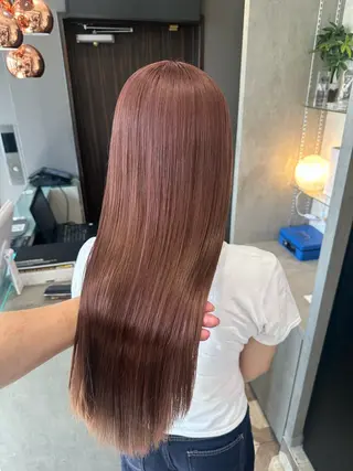 セミロング カラー 天神暖色カラー レイヤー・髪質改善のヘアスタイル