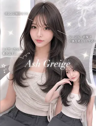 セミロング カラー ヘアアレンジ 🖤kana韓国ヘア 艶髪カラー特化🖤のヘアスタイル