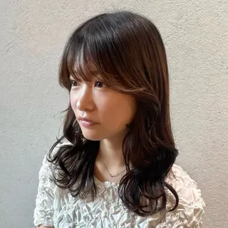 セミロング 銀座：似合わせカラー オリーブ🫒アレンジのヘアスタイル