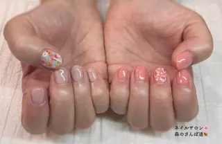 ネイル ショートネイル 森のさんぽ道のネイルデザイン